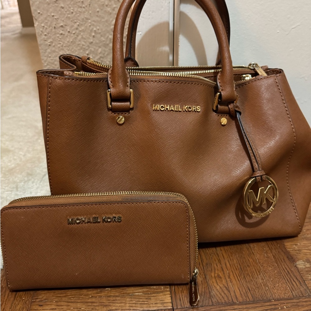 Michael Kors Tan Satchel and Wallet Set